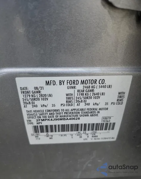 2021 Ford Edge Sel из США, поврежденный, VIN 2FMPK4J96MBA40628